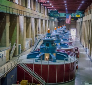 Turbines within Hoover Dam making electricity