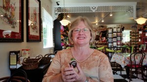 Charlene receives a free chocolate covered strawberry to celebrate Mother's Day!