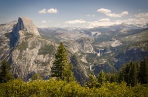 View from Glacier Point with Half Dome, along with Nevada and Vernal Falls.