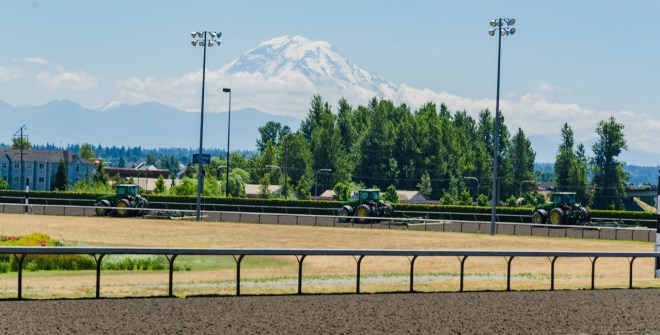 Spectacular Mount Rainier is clearly visible from the track.