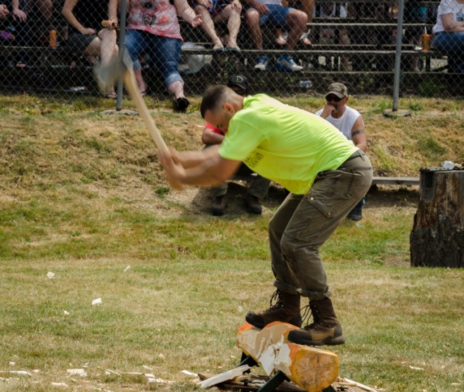 These guys know how to chop wood! Powerful, fast strokes quickly chop through the logs.