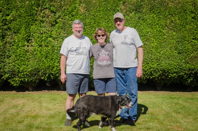 Ed with Steve and Nancy in their beautiful backyard.