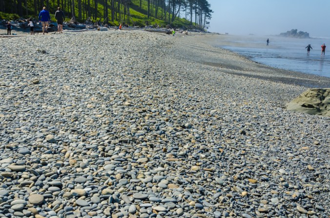 The river rock on the beach was very smooth.