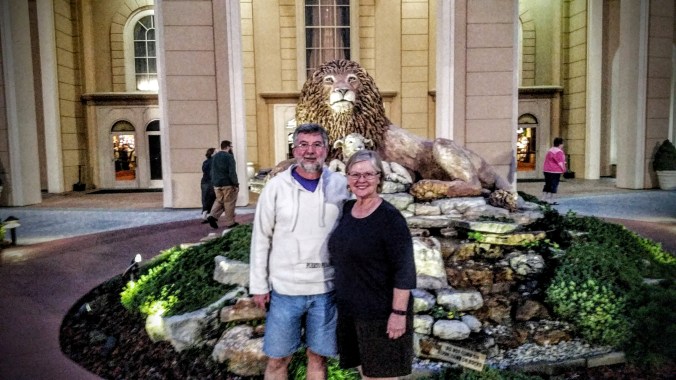 Lion and lamb statue outside the production of Jonah.